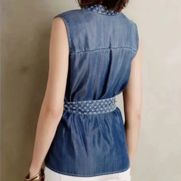 Holding Horses Anthropologie chambray sleeveless wrap top - Picture 8 of 9